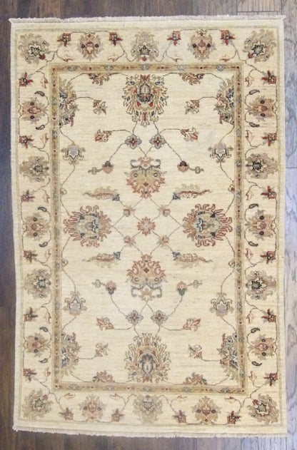 Indo Chobi Natural Dye hand-knotted wool rug in Beige, full view
