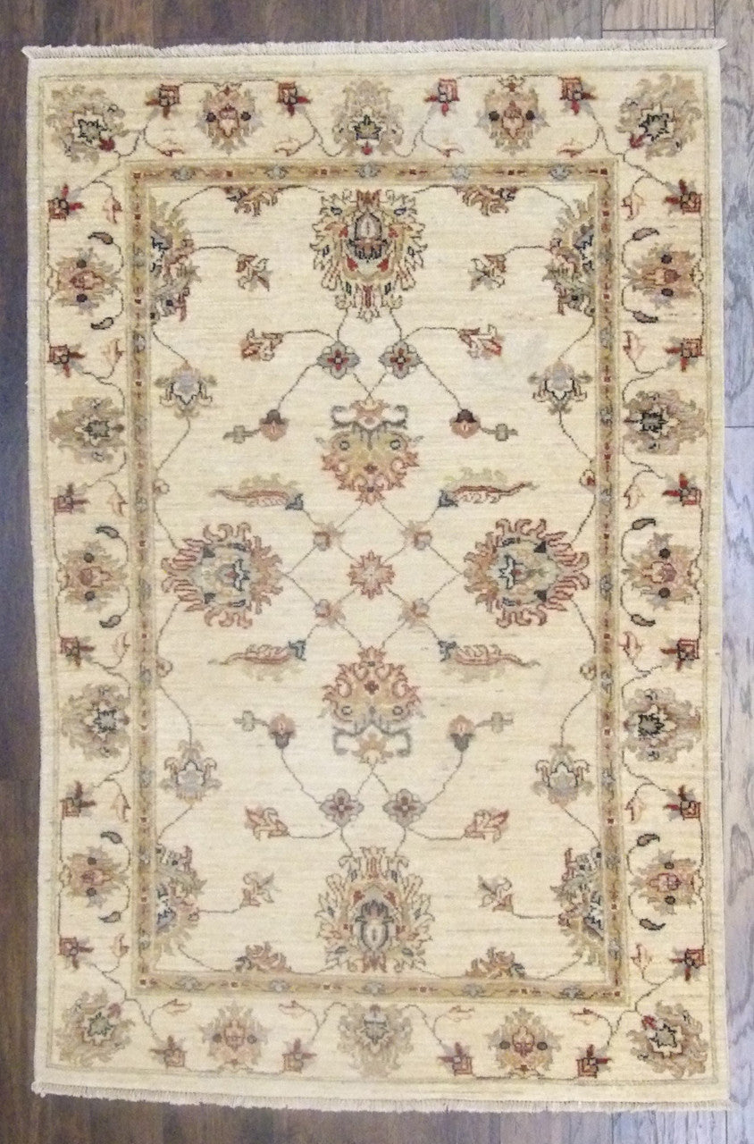 Indo Chobi Natural Dye hand-knotted wool rug in Beige, full view