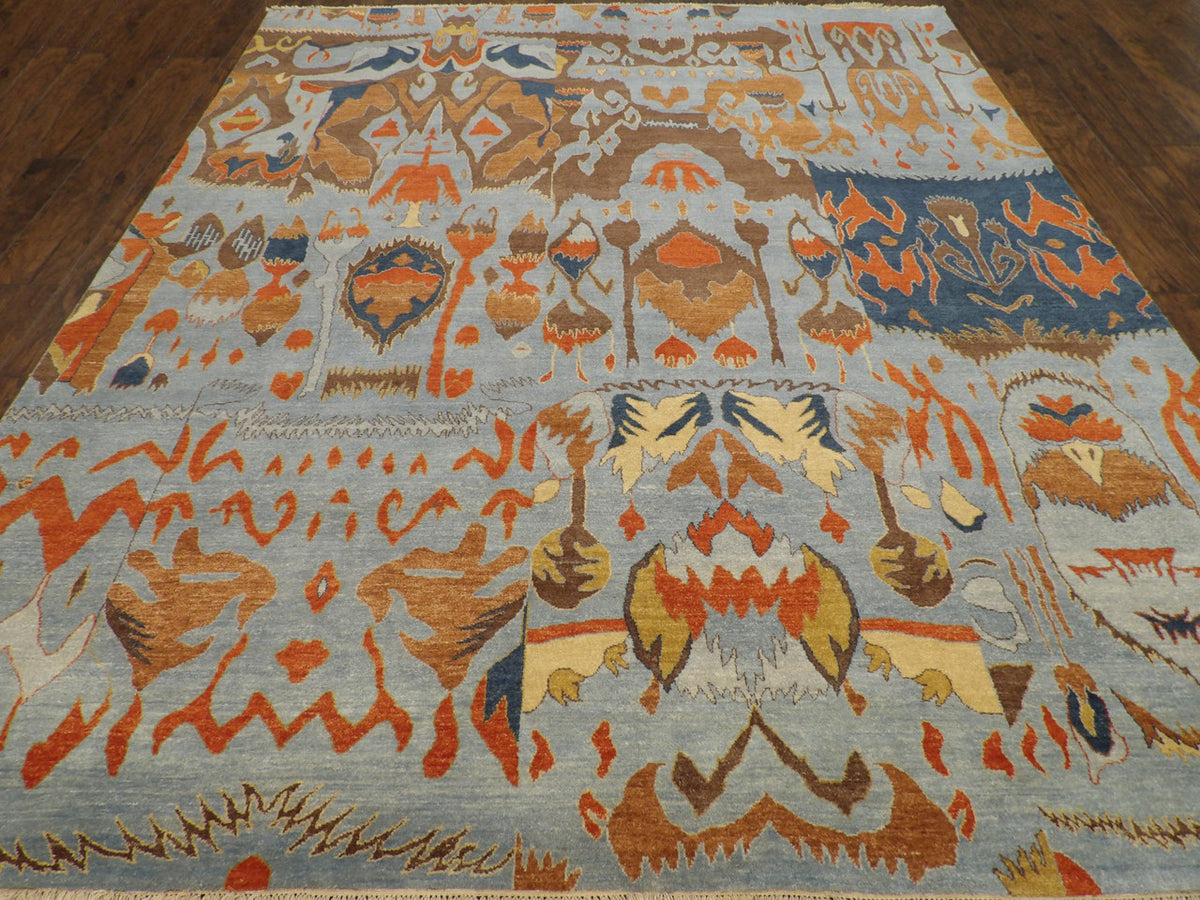 Close-up of wool pile, Blue & Rust rug