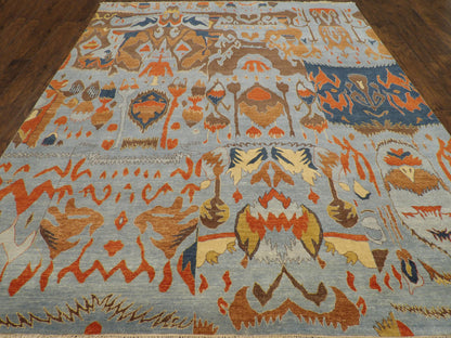 Close-up of wool pile, Blue & Rust rug