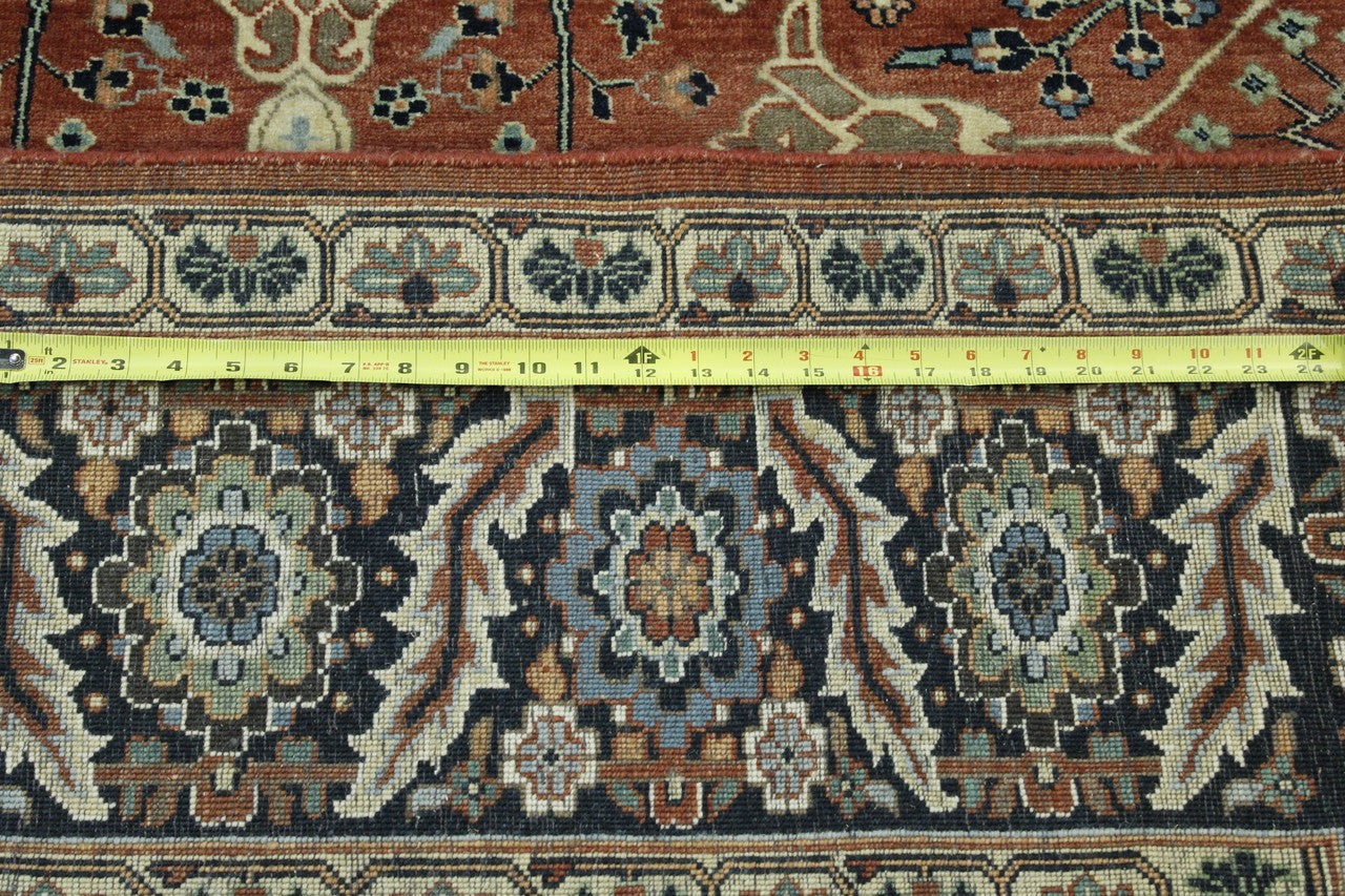 Close-up of wool pile, Blue & Rust rug