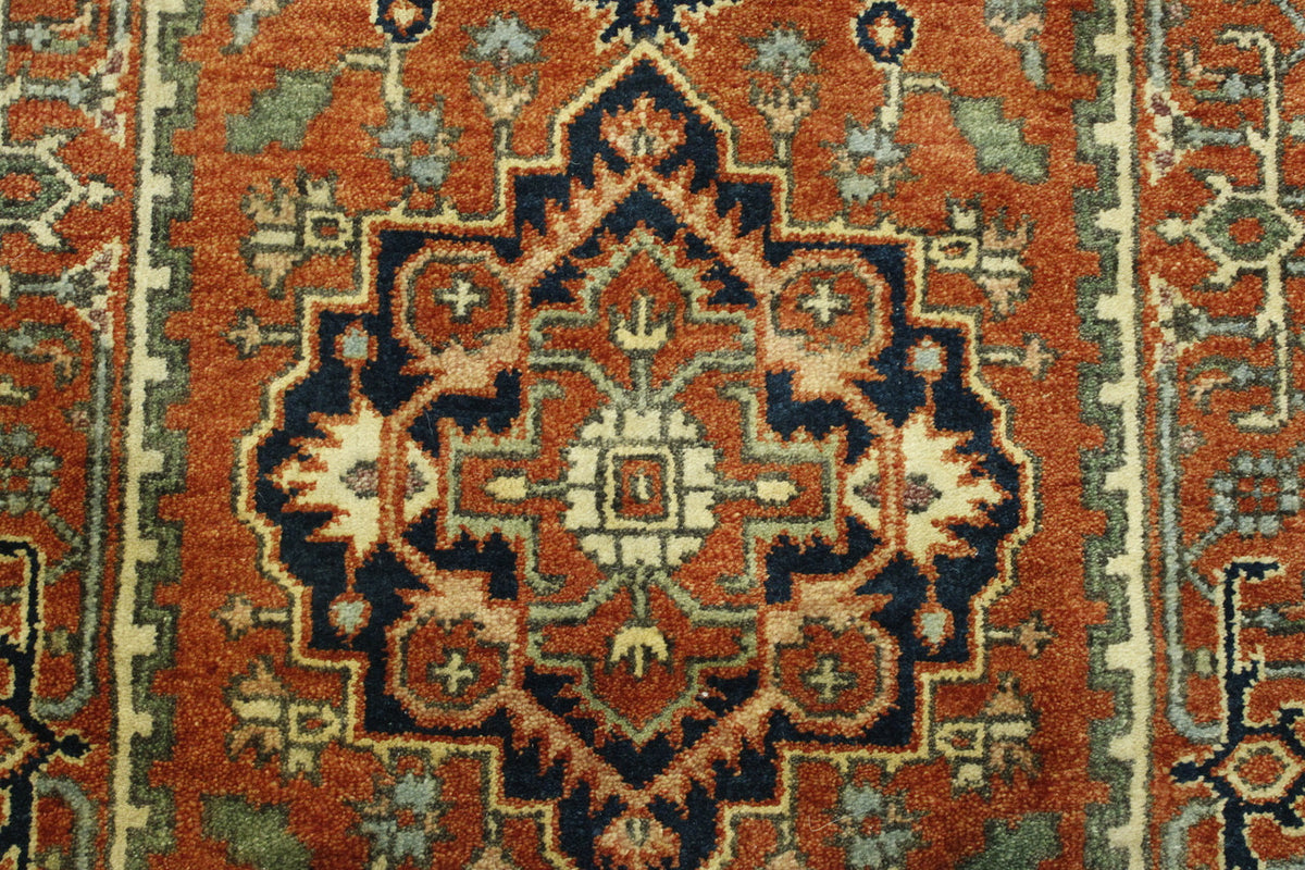 Tribal Indo Heriz rug corner detail