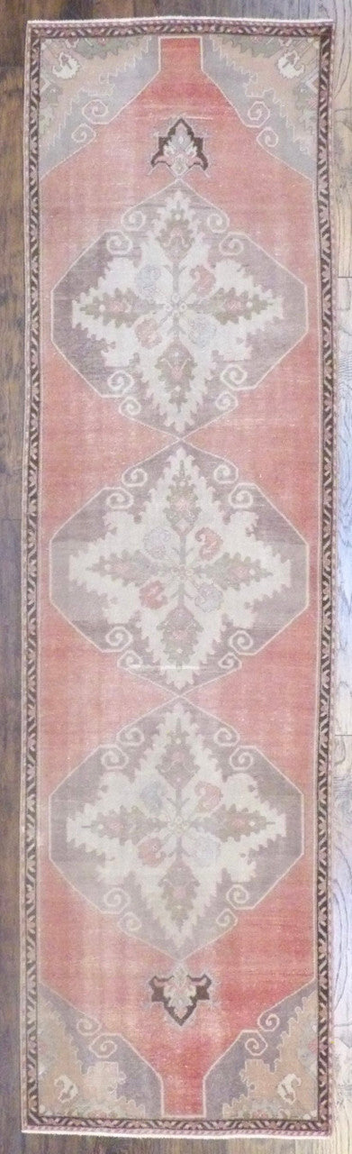 Vintage Antique Anatolian hand-knotted wool rug in Pink & Purple, full view