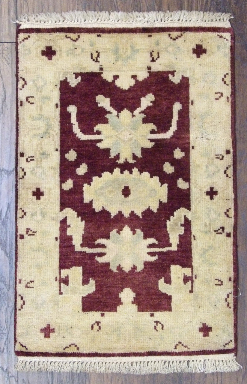 Turkish Oushak hand-knotted wool rug in brown and beige, full view