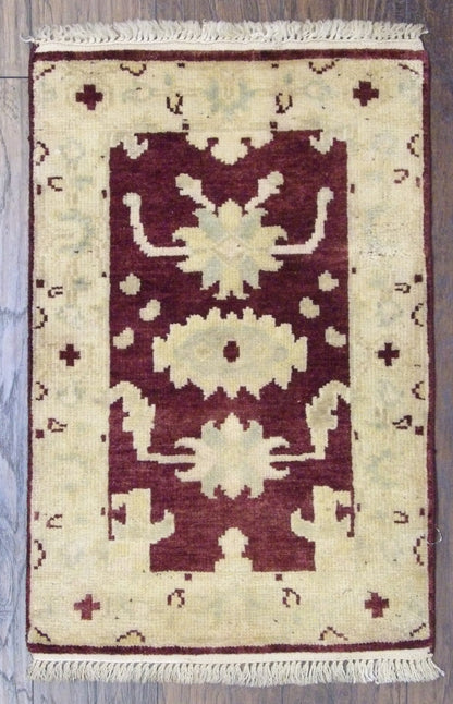 Turkish Oushak hand-knotted wool rug in brown and beige, full view