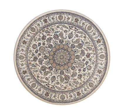 Traditional Indo Nain hand-knotted wool rug in Beige, full view