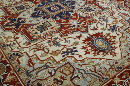 Tribal Heriz rug corner detail