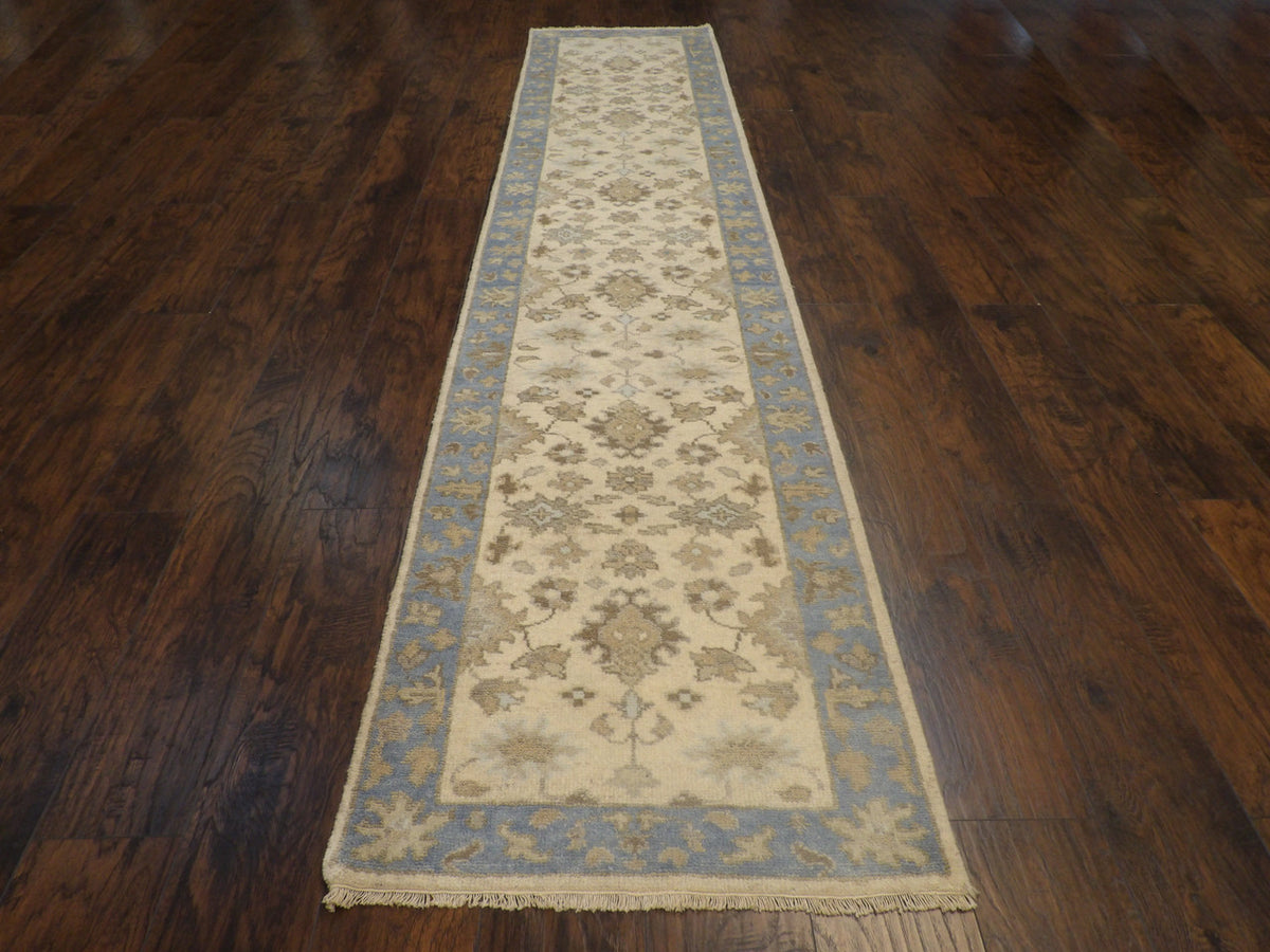 Close-up of wool pile, Blue & Beige rug