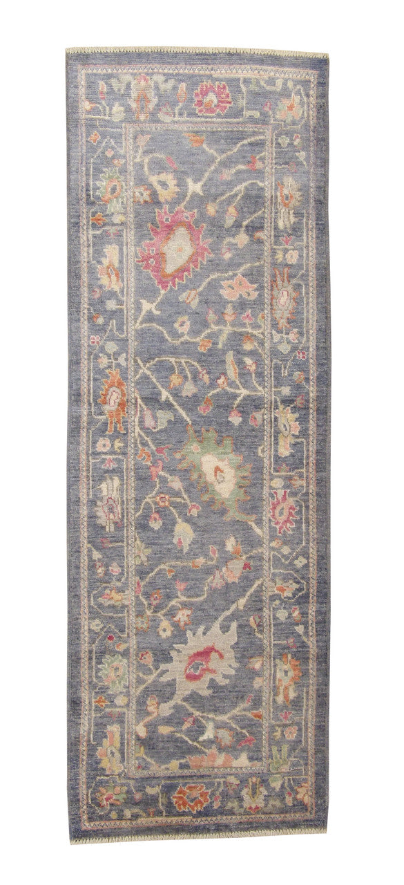 Oushak Colorful Chobi hand-knotted wool rug in Blue, full view