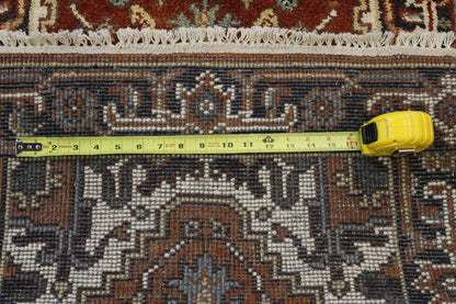 Tribal Indo Heriz rug corner detail