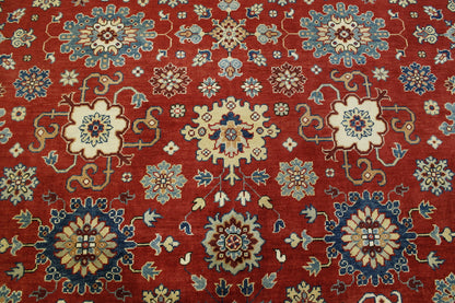 Tribal Super Kazak rug corner detail