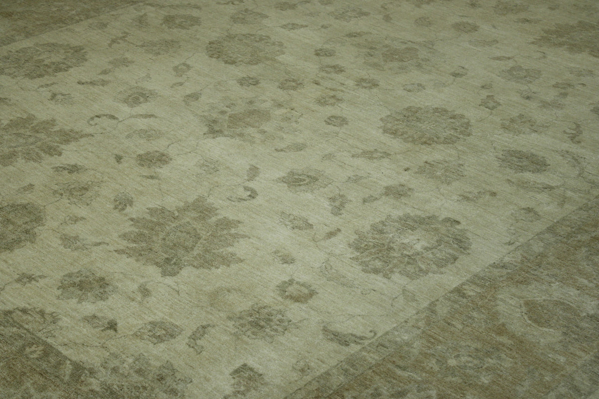 Brown & Beige Oushak Chobi rug in room setting