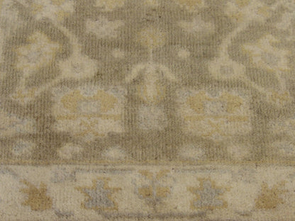 Oushak runner border detail, green and beige