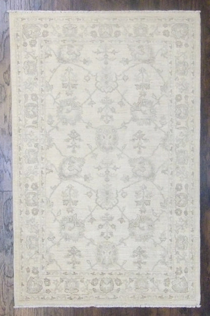 Oushak Chobi Wash hand-knotted wool rug in Beige, full view
