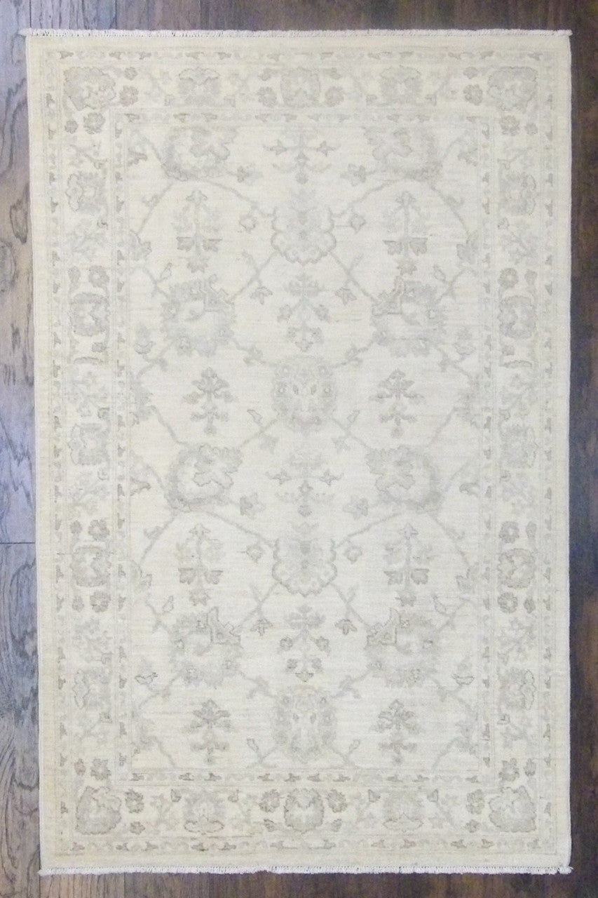 Oushak Chobi Wash hand-knotted wool rug in Beige, full view