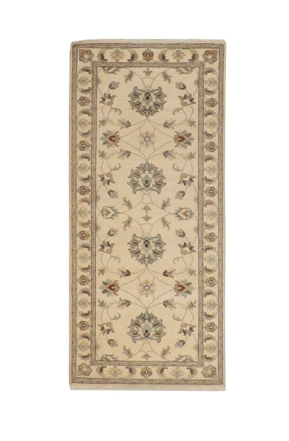 Oushak Indo Ziegler hand-knotted wool rug in Beige, full view