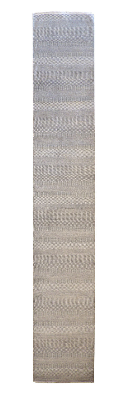 Modern Grass Design hand-knotted wool-silk rug in Blue & Gray, full view