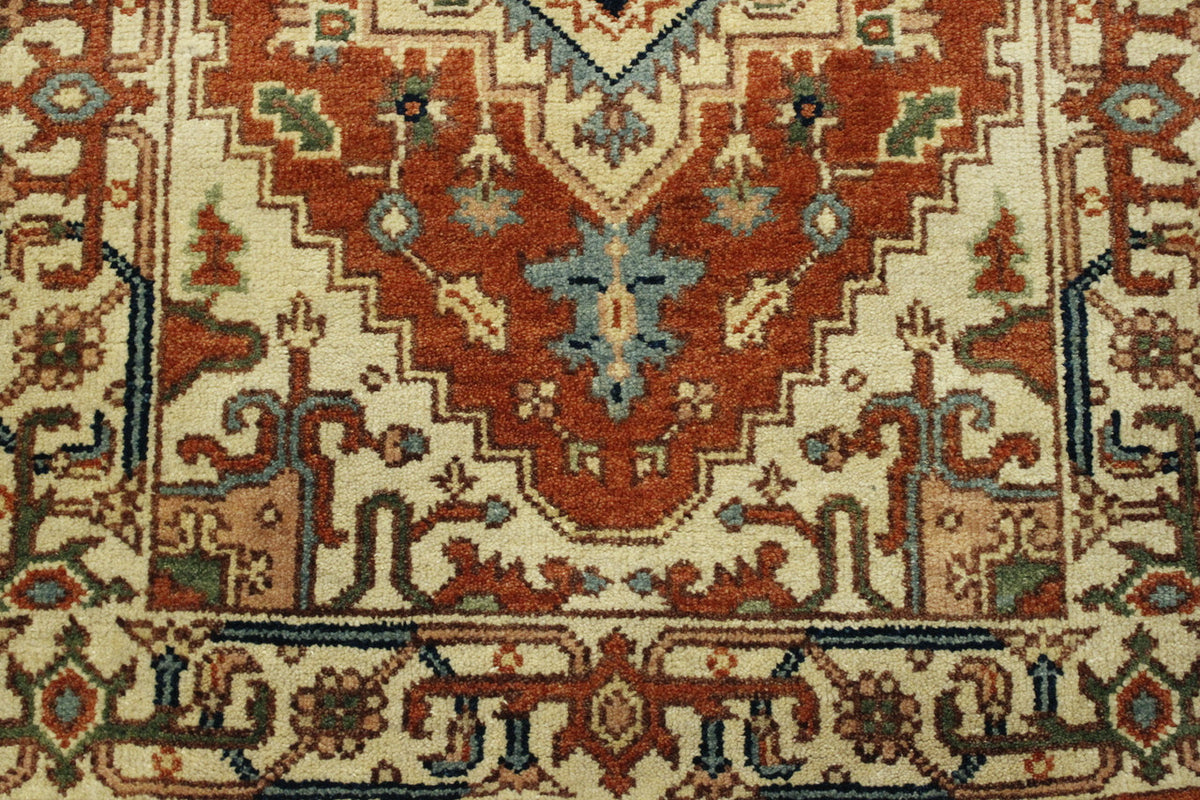 Tribal Indo Heriz rug border detail