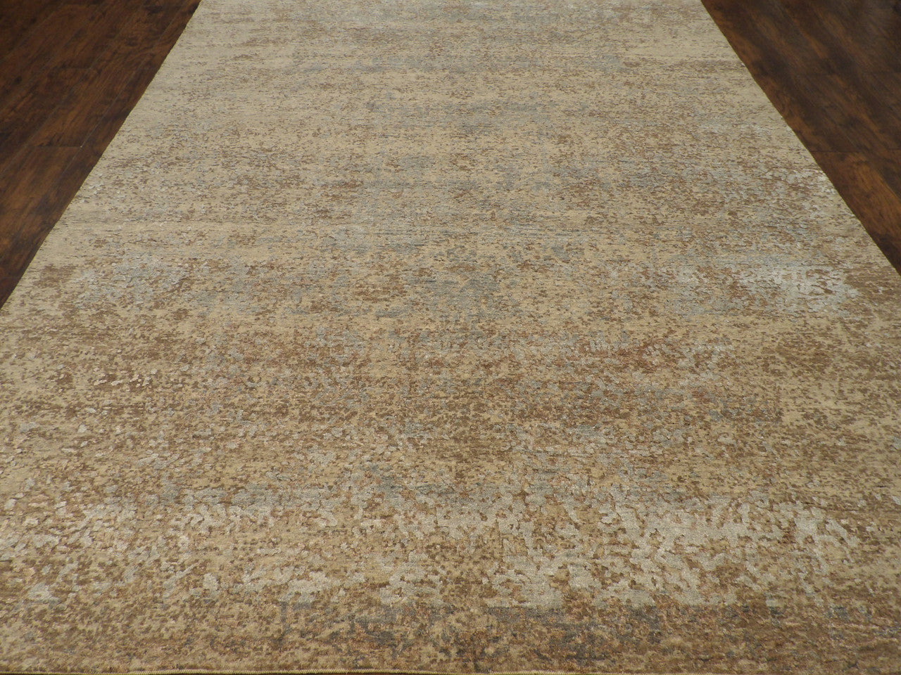 Close-up of wool-silk pile, Brown & Silver rug