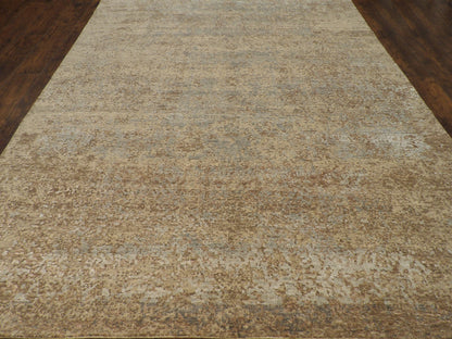 Close-up of wool-silk pile, Brown & Silver rug