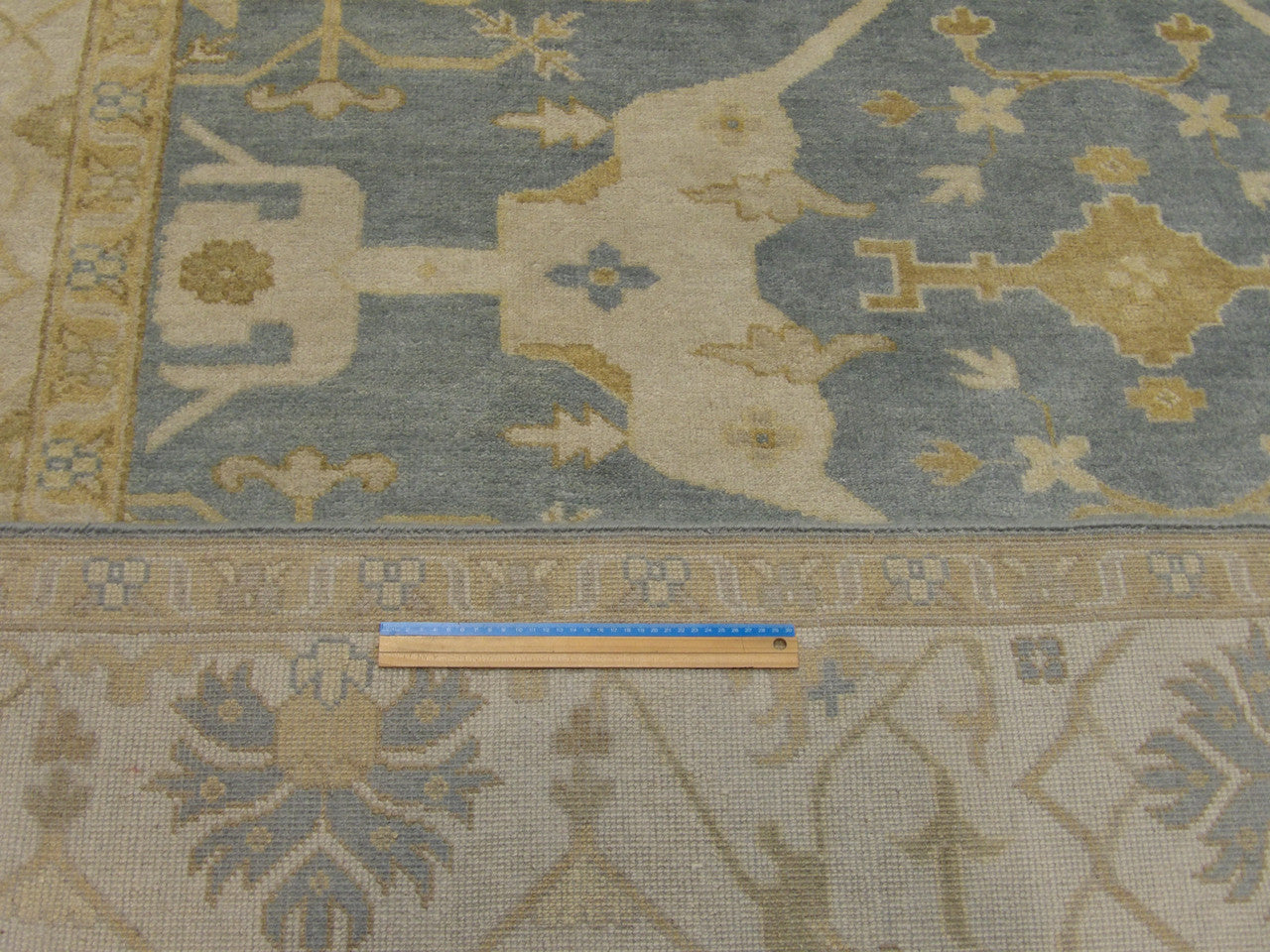 Blue & Beige Turk Oushak Natural Dye rug in room setting