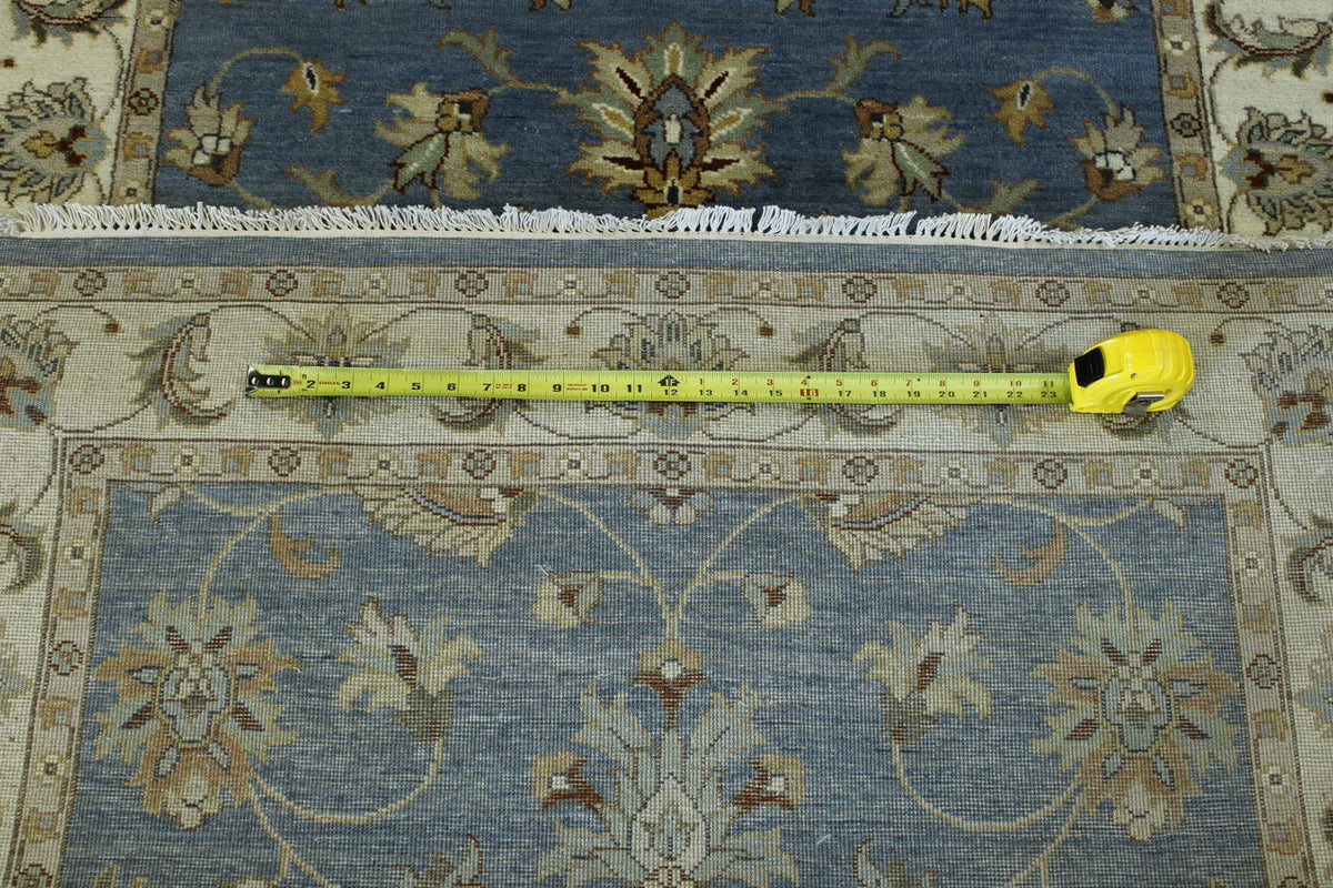 Oushak Indo Ziegler hand-knotted wool rug in Blue & Beige, full view