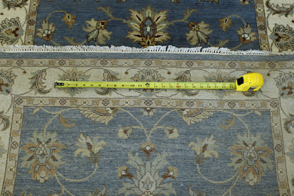 Oushak Indo Ziegler hand-knotted wool rug in Blue & Beige, full view