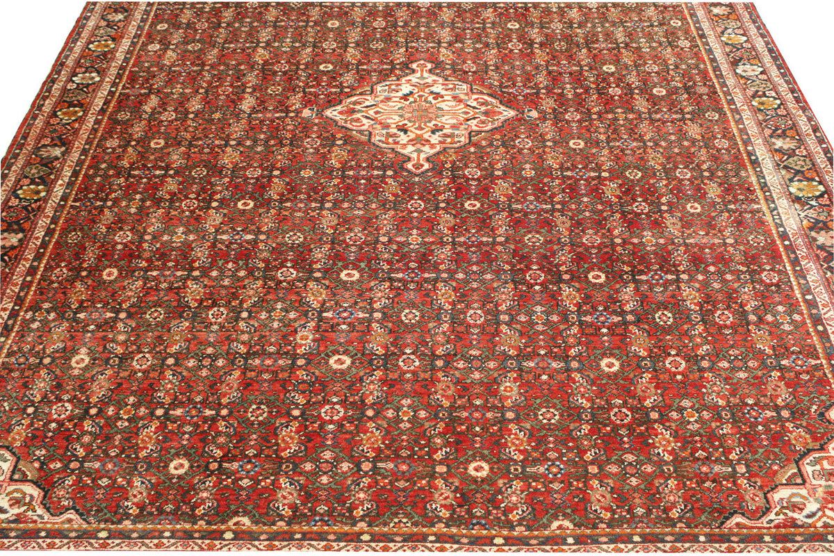 Traditional Antique Bidjar hand-knotted wool rug in Blue & Pink, full view