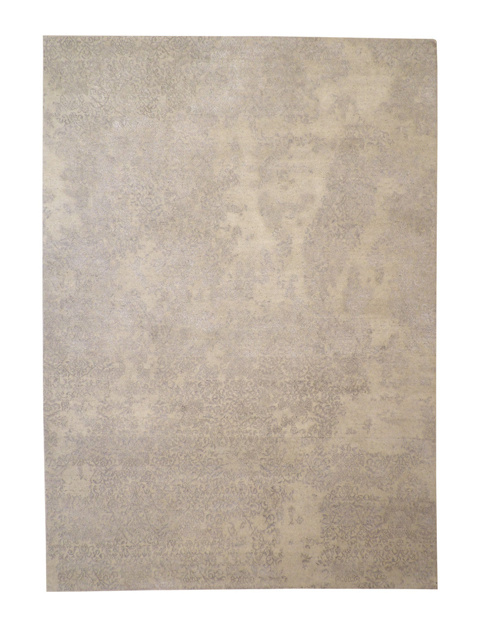 Modern Abstract Broken Design hand-knotted wool-silk rug in Gray & Beige, full view