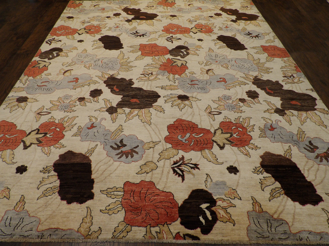 Oushak Chobi Rose Flower Design Natural Dye rug corner detail