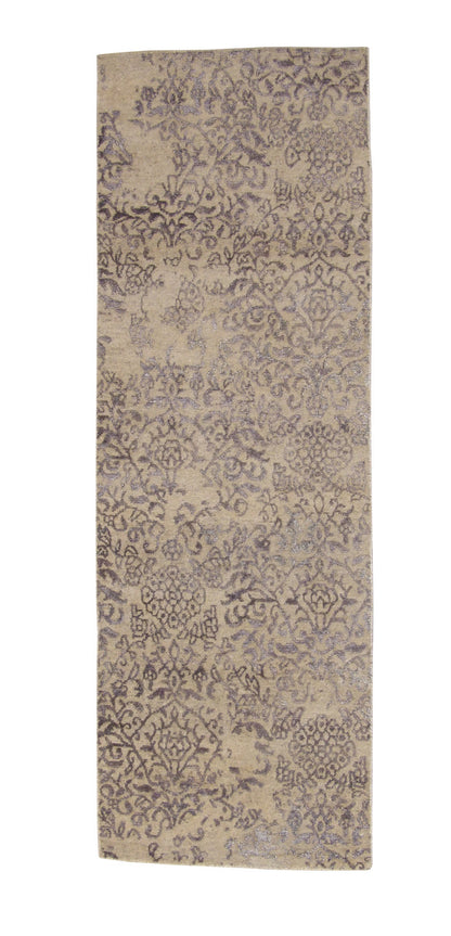 Transitional Abstract Broken Design hand-knotted wool-silk rug in Beige, full view