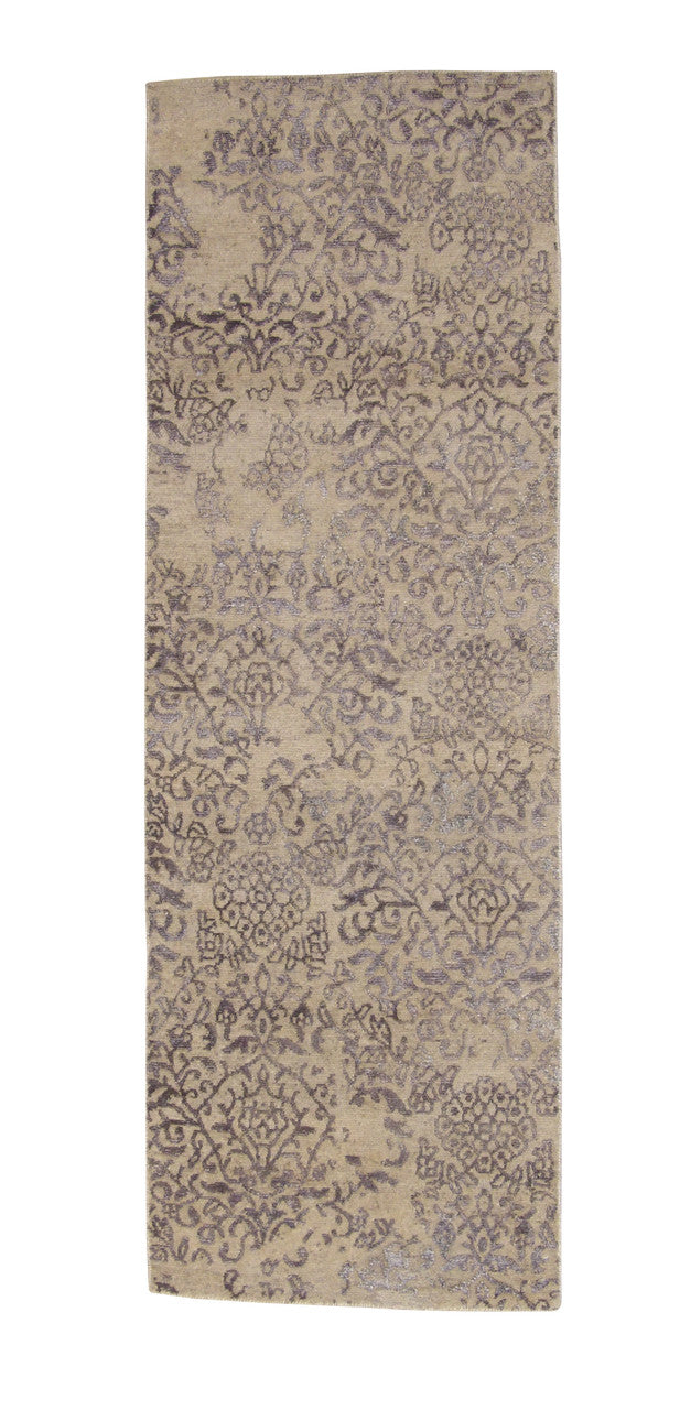 Transitional Abstract Broken Design hand-knotted wool-silk rug in Beige, full view