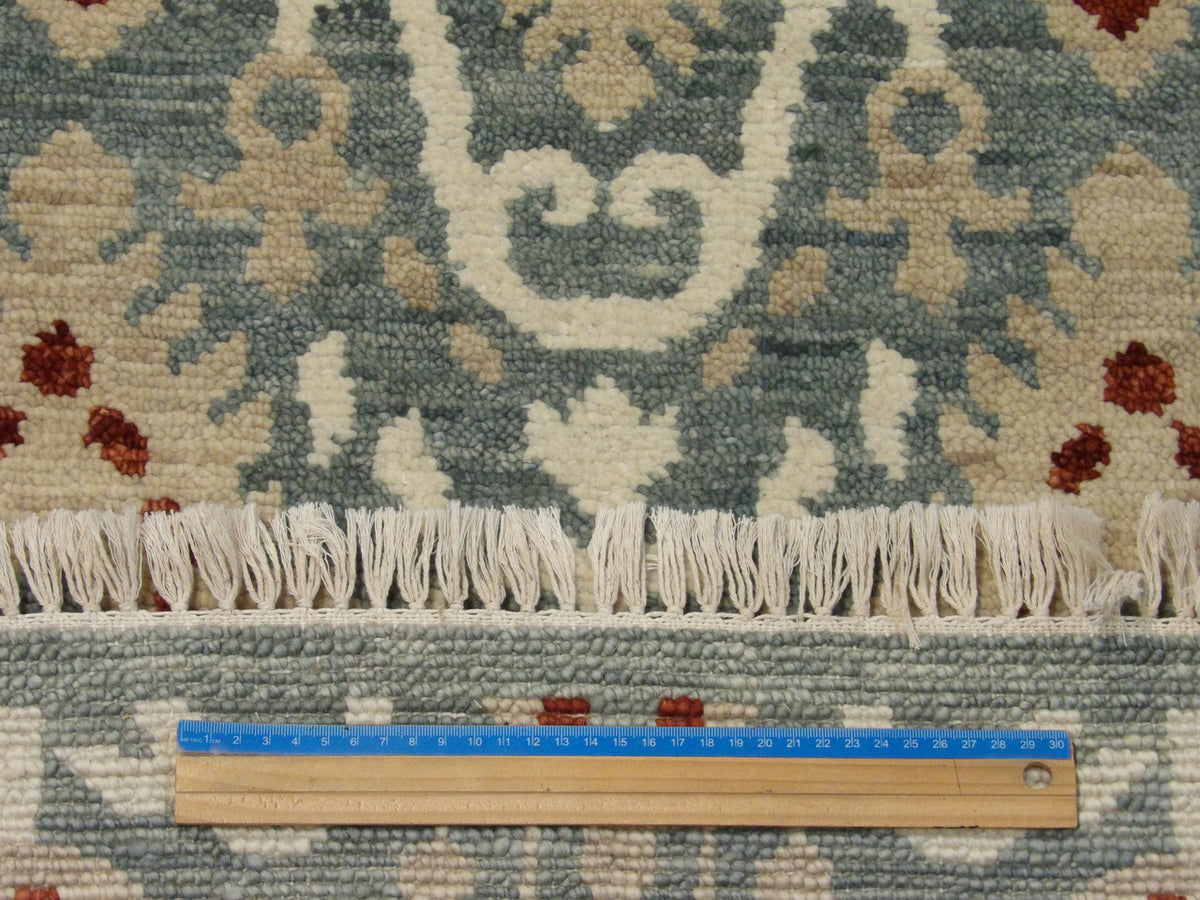 Blue and beige Ikat runner in hallway setting