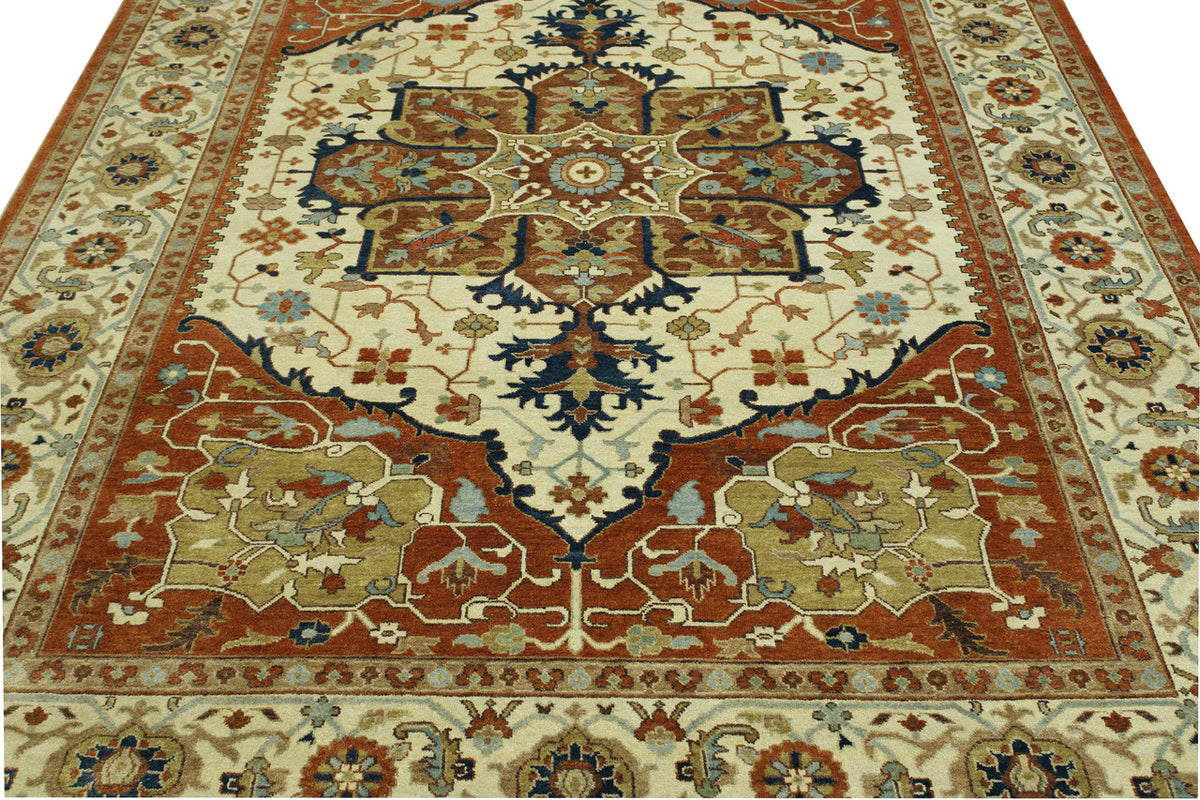 Beige & Rust Tribal Heriz rug in room setting