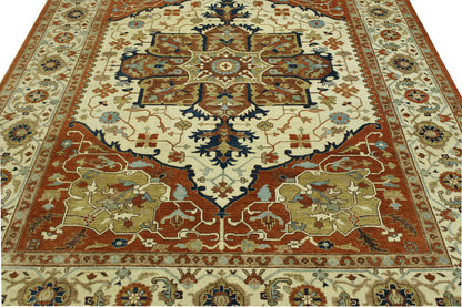 Beige & Rust Tribal Heriz rug in room setting