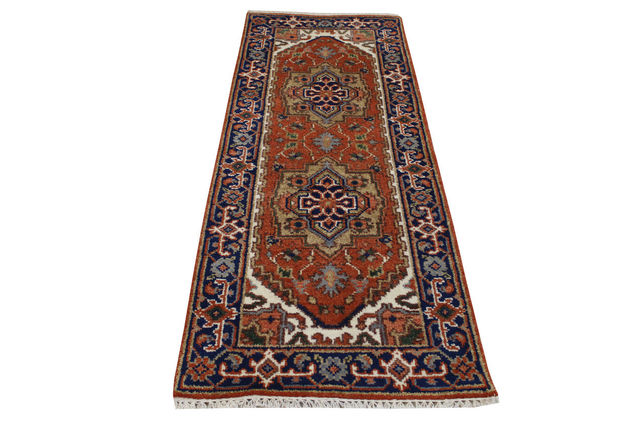 Rust 2'5" x 6'0" Tribal Indo Heriz Hand knotted Wool Rug - Sku: w20298