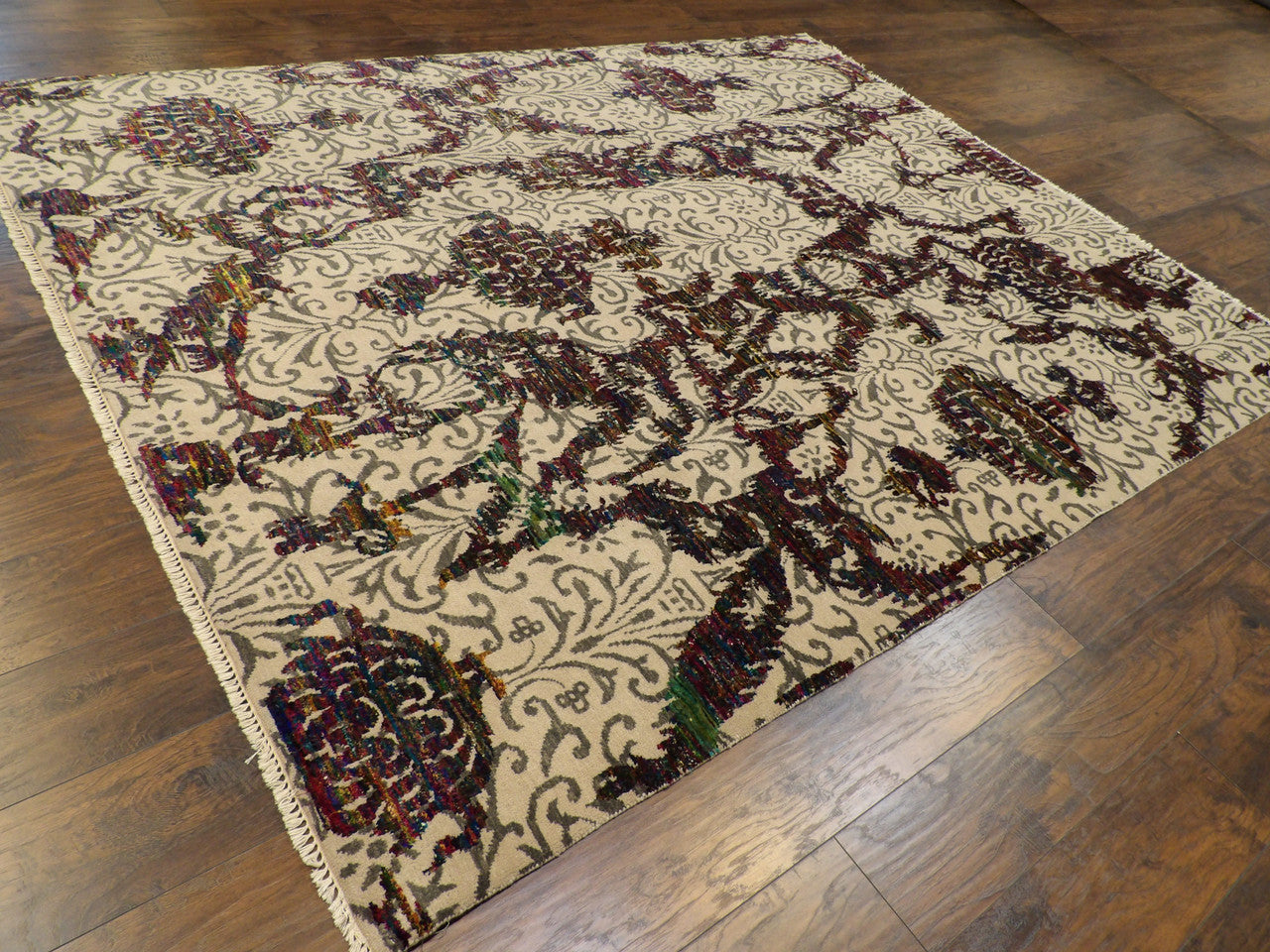 Full view of transitional damask rug