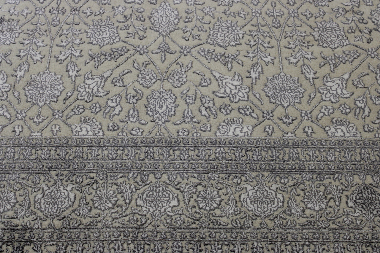 Close-up of wool-silk pile, Blue & White rug