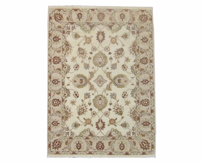 Agra Ziegler Kashan hand-knotted wool rug in ivory, full view