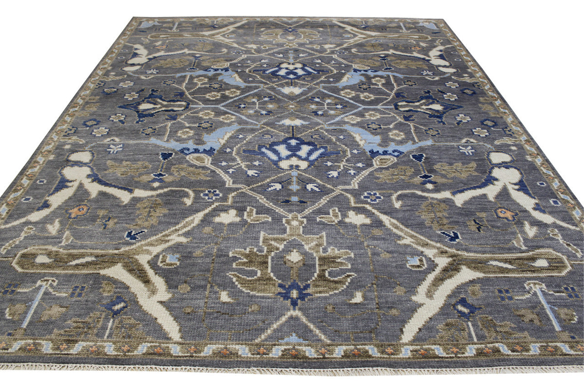 Oushak Colorful Ziegler rug border detail