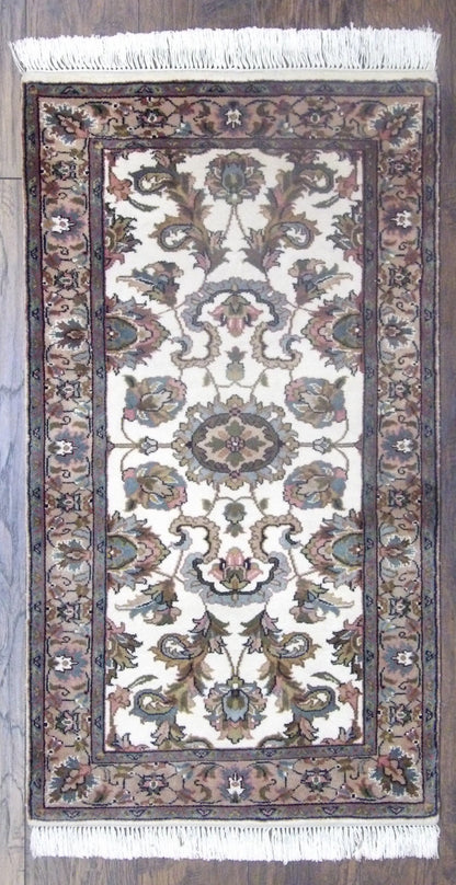 Fine Persian Kashan hand-knotted wool rug in Beige & Pink, full view