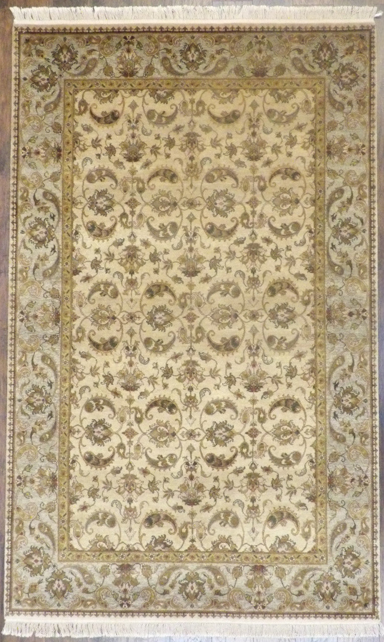 Fine Ziegler Tie Dye hand-knotted wool rug in Green & Beige, full view