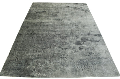 Gray 5'3" x 7'7" Modern Abstract Design Handloom Silk Rug - Sku: w2065