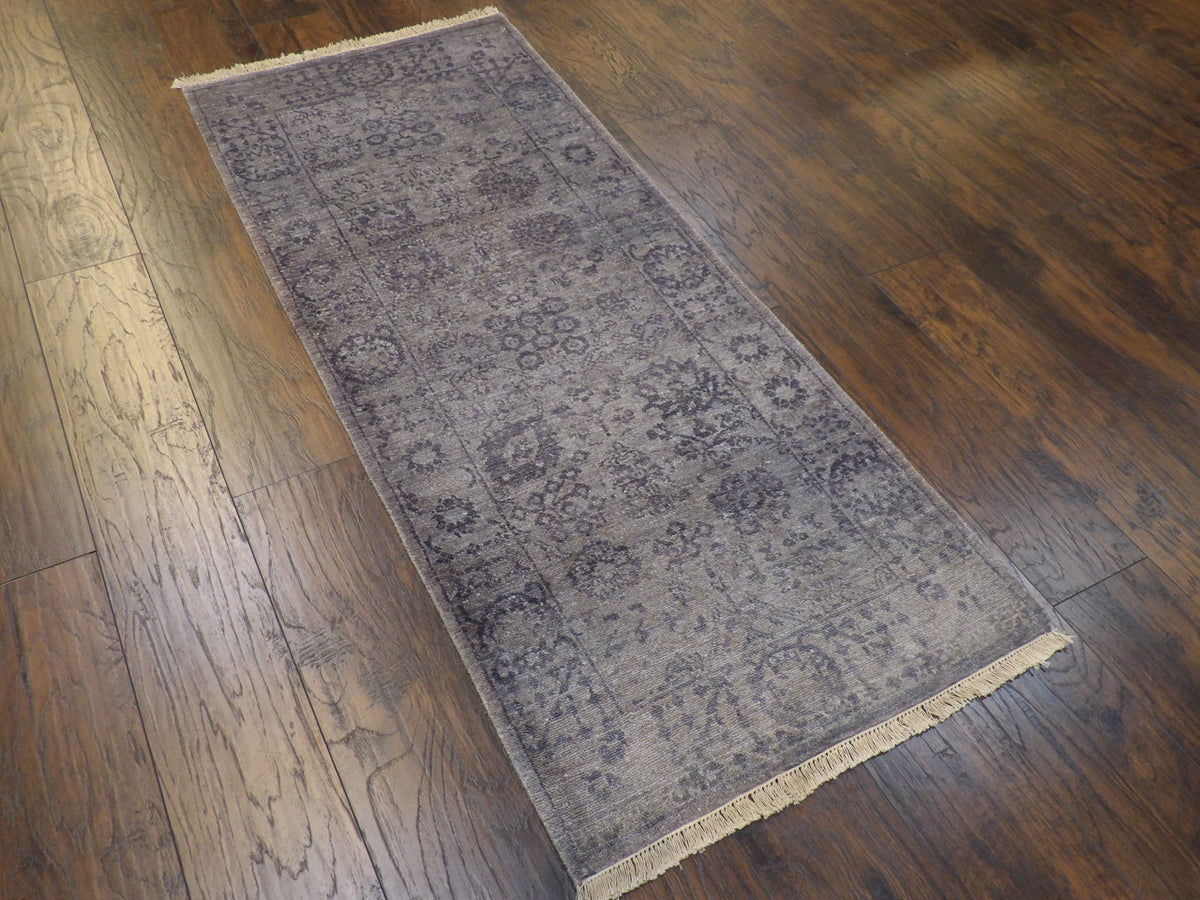 Back of hand-knotted Oushak runner showing construction