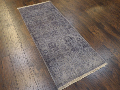 Back of hand-knotted Oushak runner showing construction