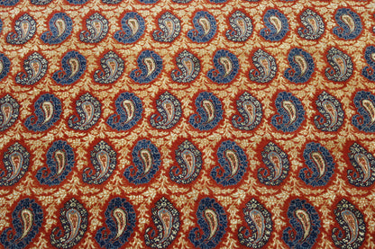 Close-up of wool-silk pile, Blue & Rust rug