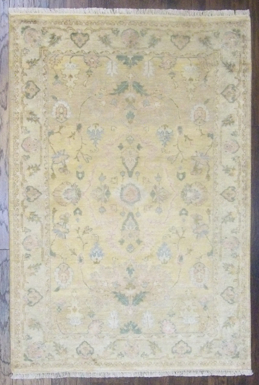 Fine Kashan hand-knotted silk rug in Gold & Gray, full view