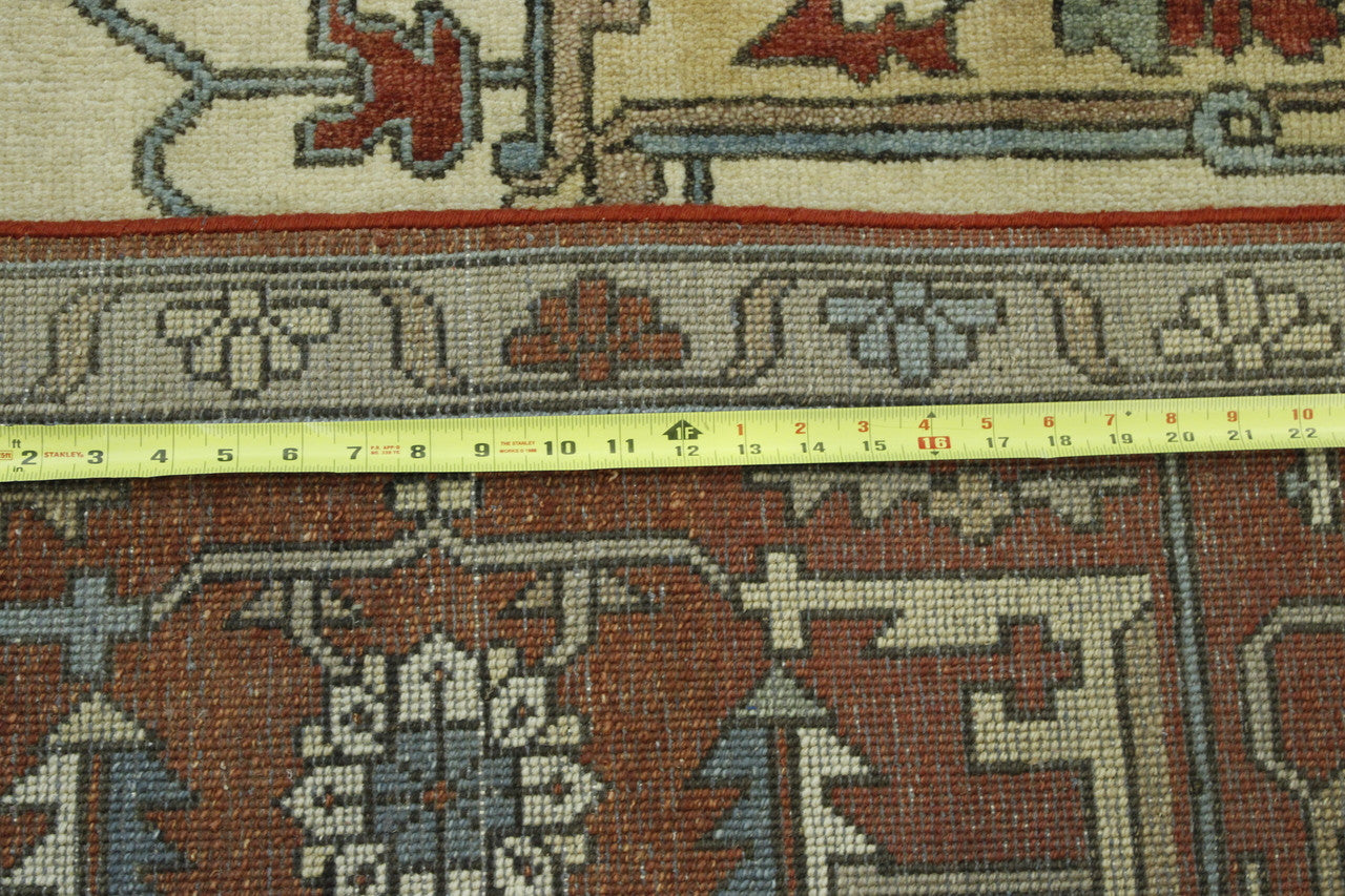 Close-up of wool pile, Beige & Rust rug