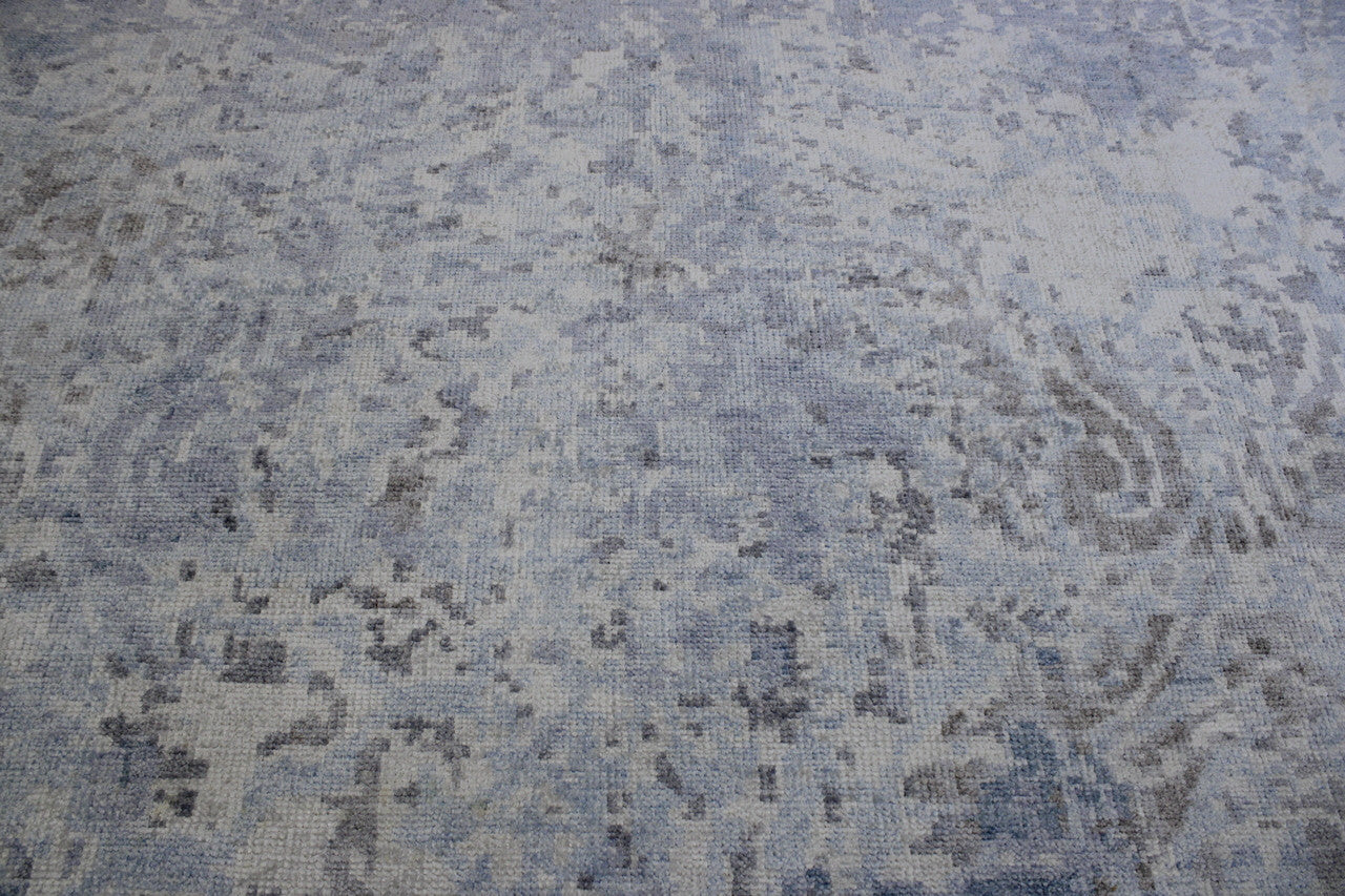 Back of Modern Abstract Distress Design hand-knotted rug