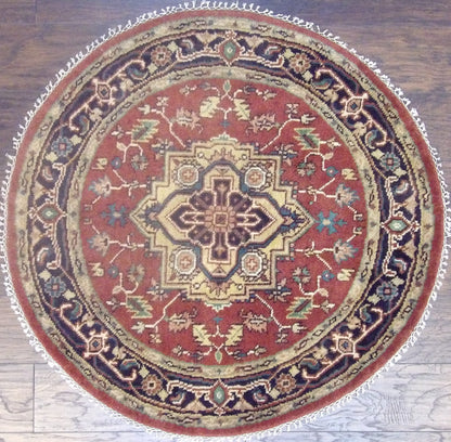 Tribal Heriz hand-knotted wool rug in Blue & Red, full view